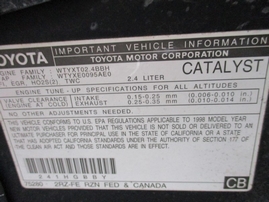 1998 TOYOTA TACOMA STD CAB PURPLE 2.4L MT 2WD Z16168